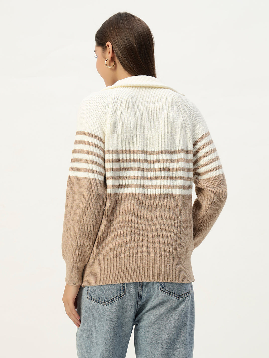 CLASSIC STRIPED HALF ZIPPER BEIGE