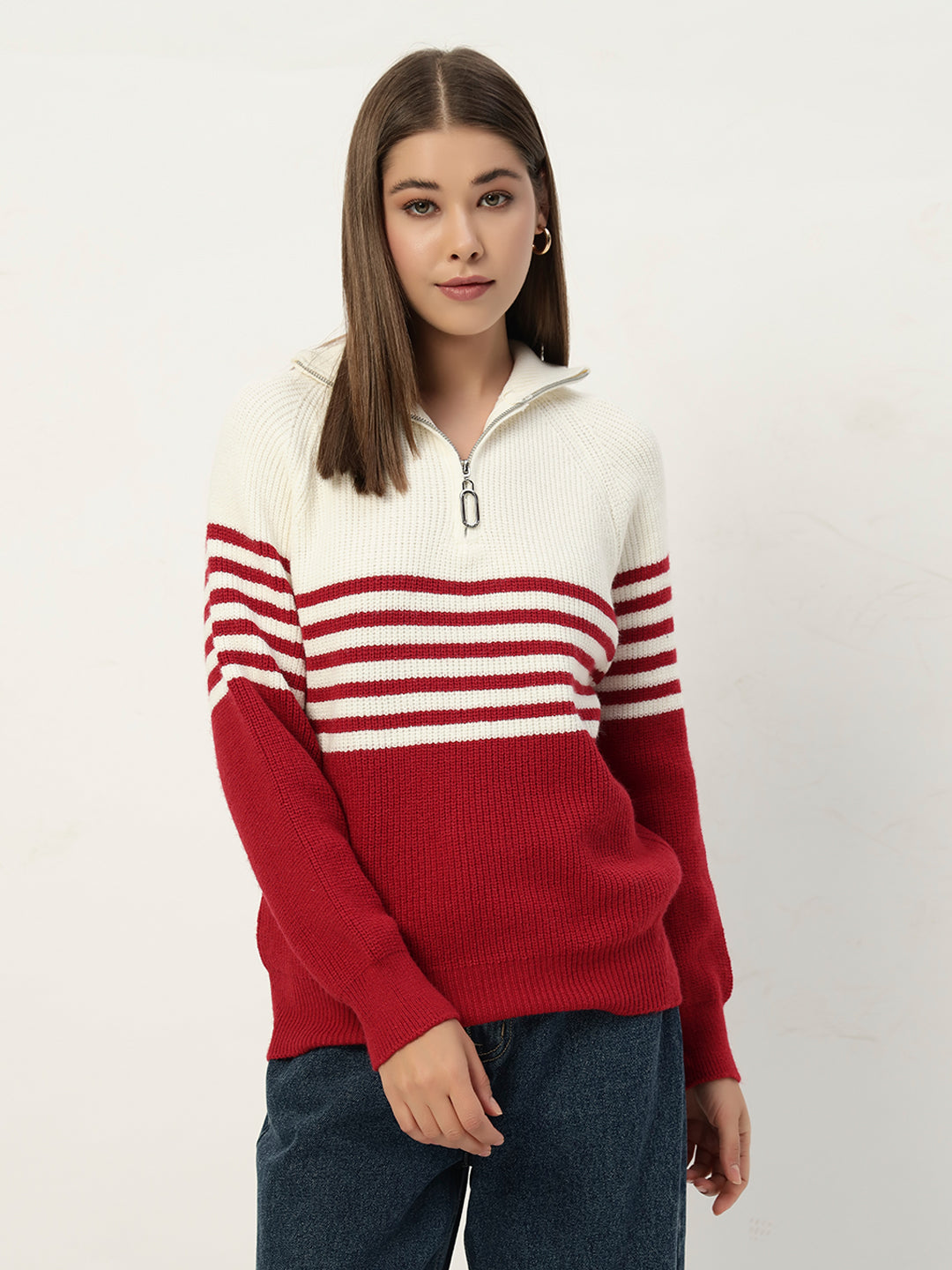 CLASSIC STRIPED HALF ZIPPER RED