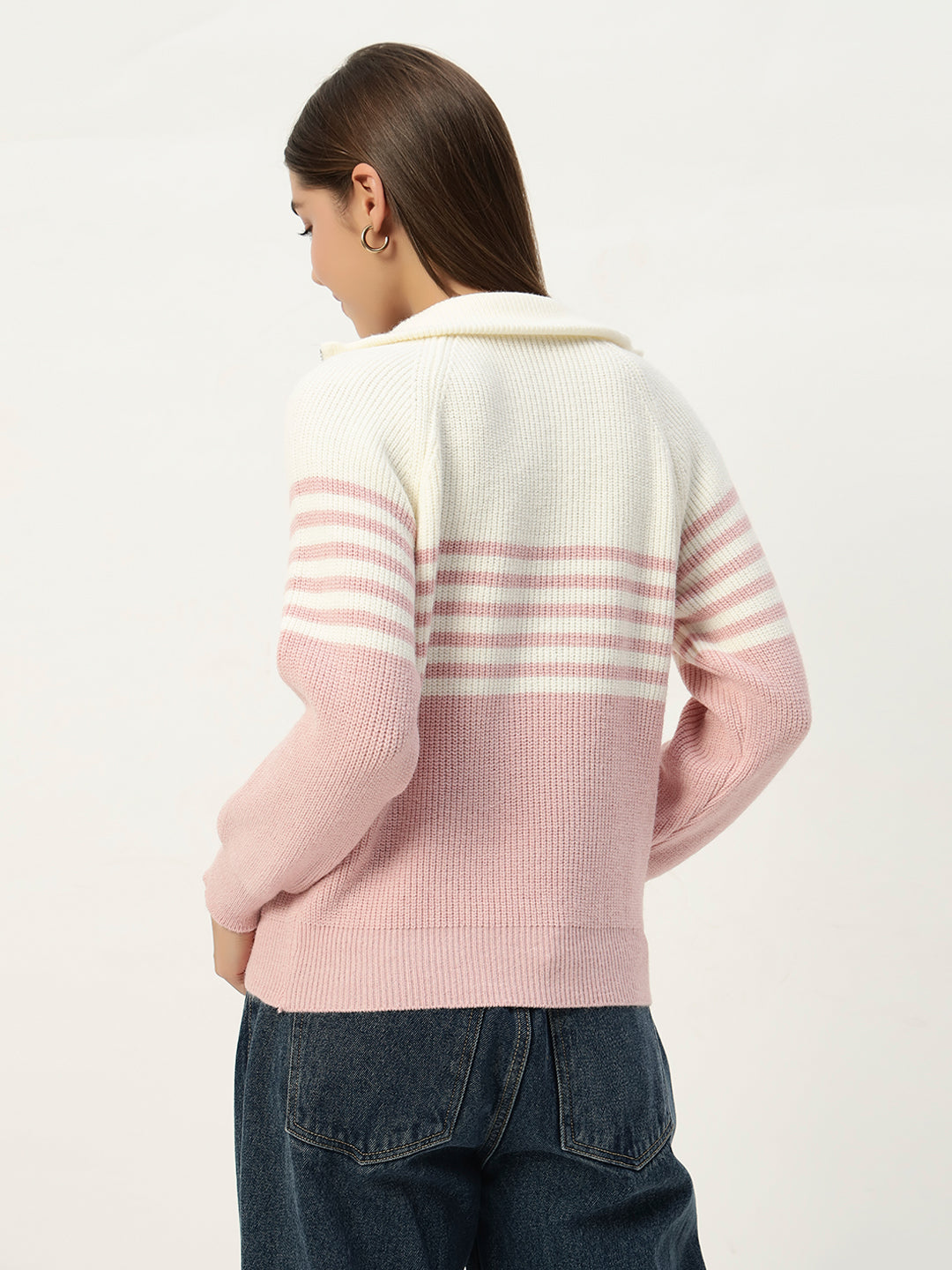 CLASSIC STRIPED HALF ZIPPER PINK