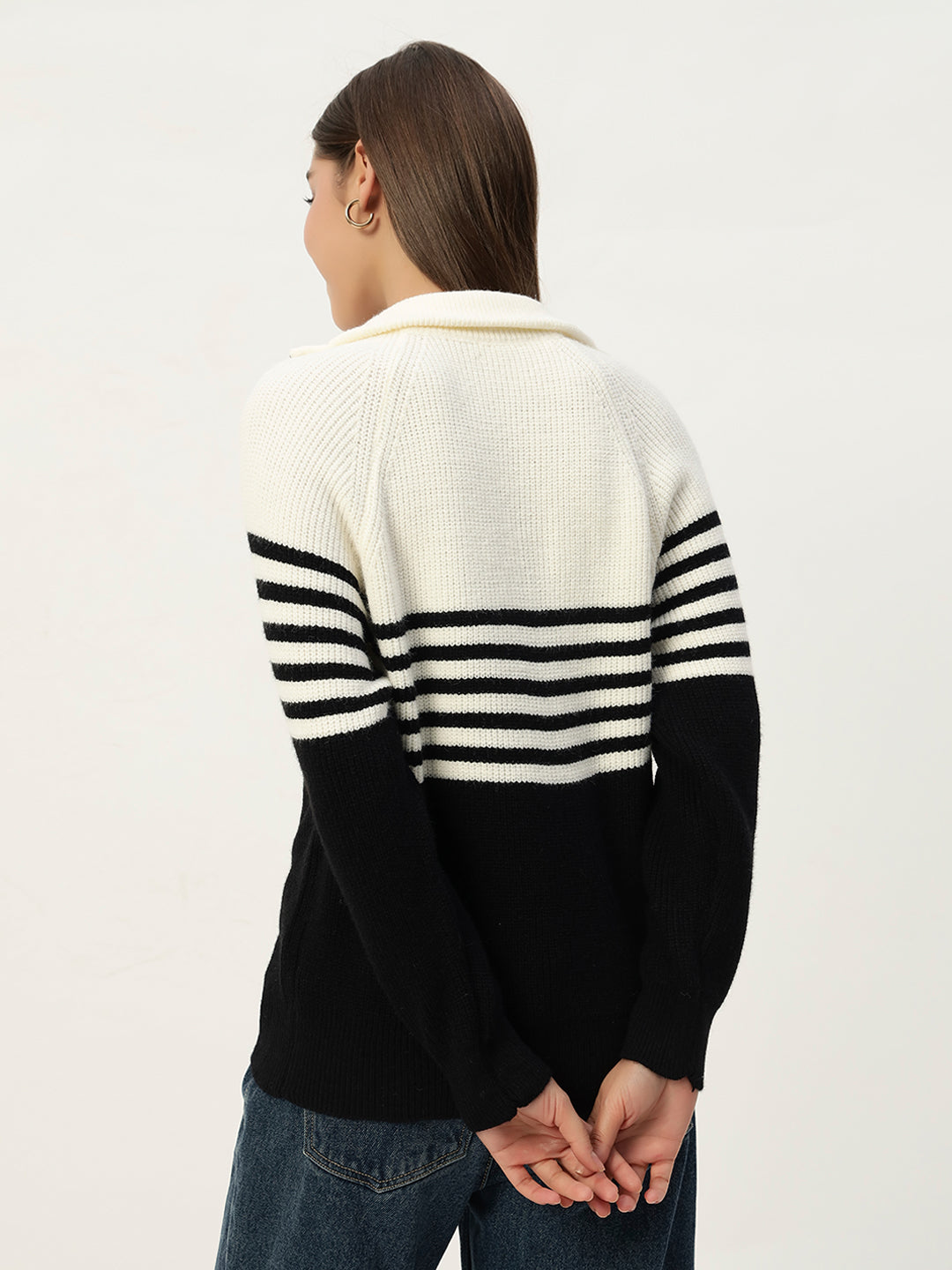 CLASSIC STRIPED HALF ZIPPER BLACK
