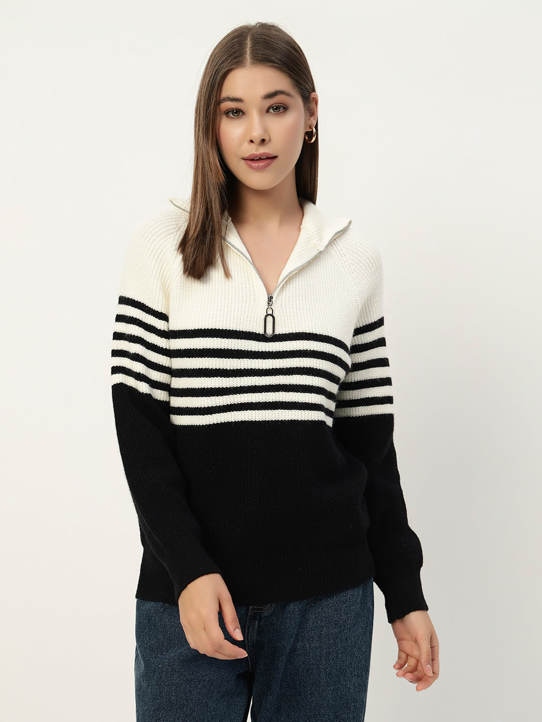CLASSIC STRIPED HALF ZIPPER BLACK