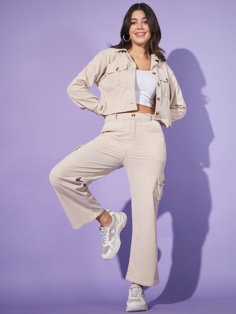 Beige Round Neck Textured Jersey Co-Ord Set main image 1