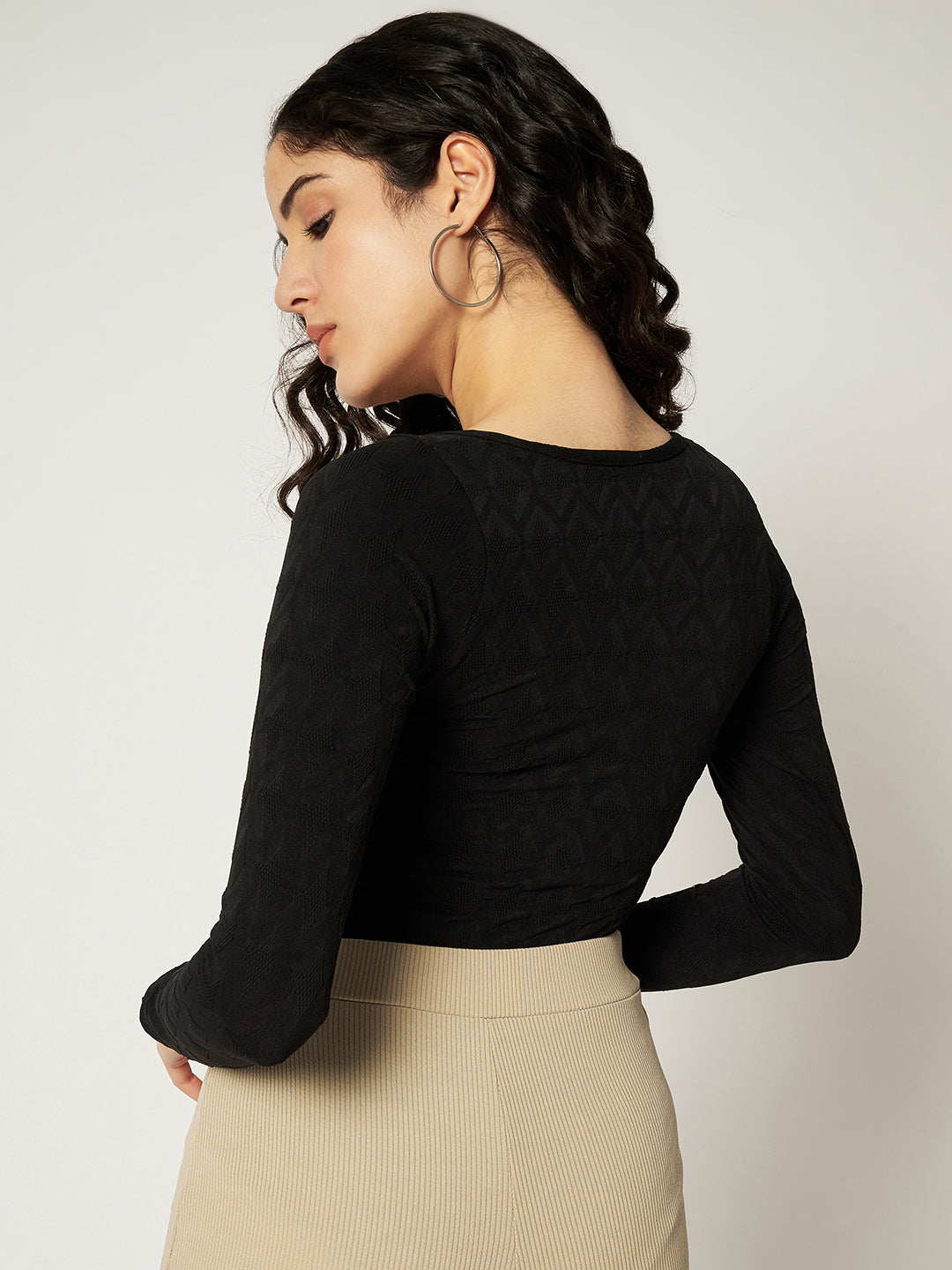 TEXTURED BODYSUIT-BLACK