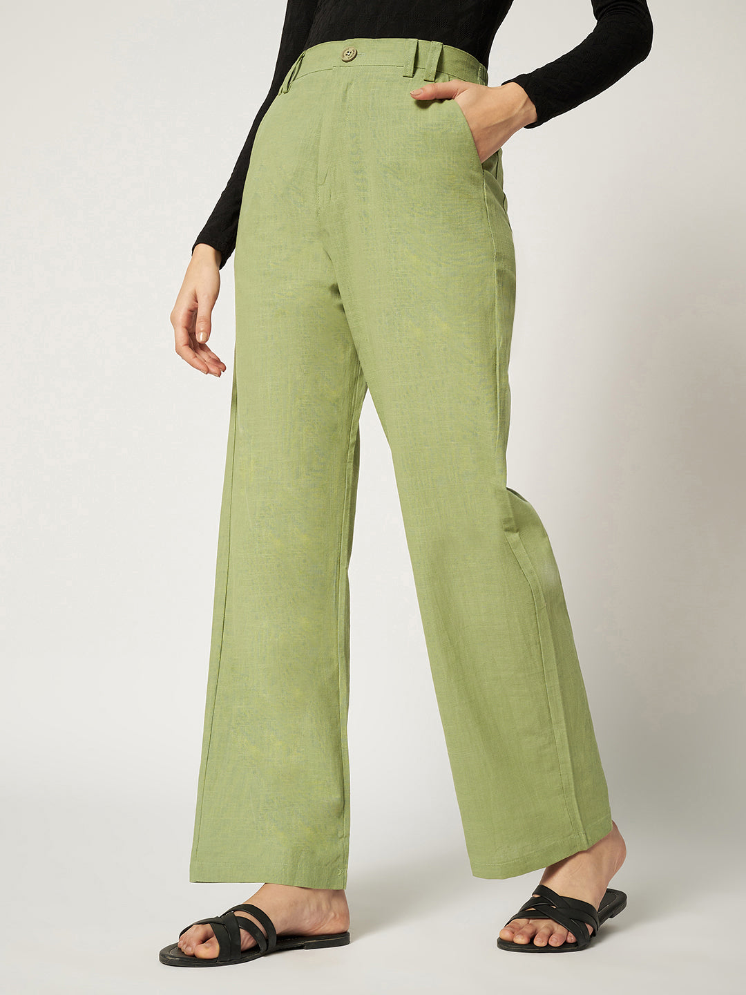 WOMEN ORGANIC LINEN TROUSER-MINTY GREEN
