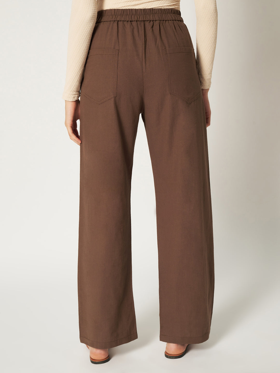 WOMEN ORGANIC LINEN TROUSER-DARK BROWN