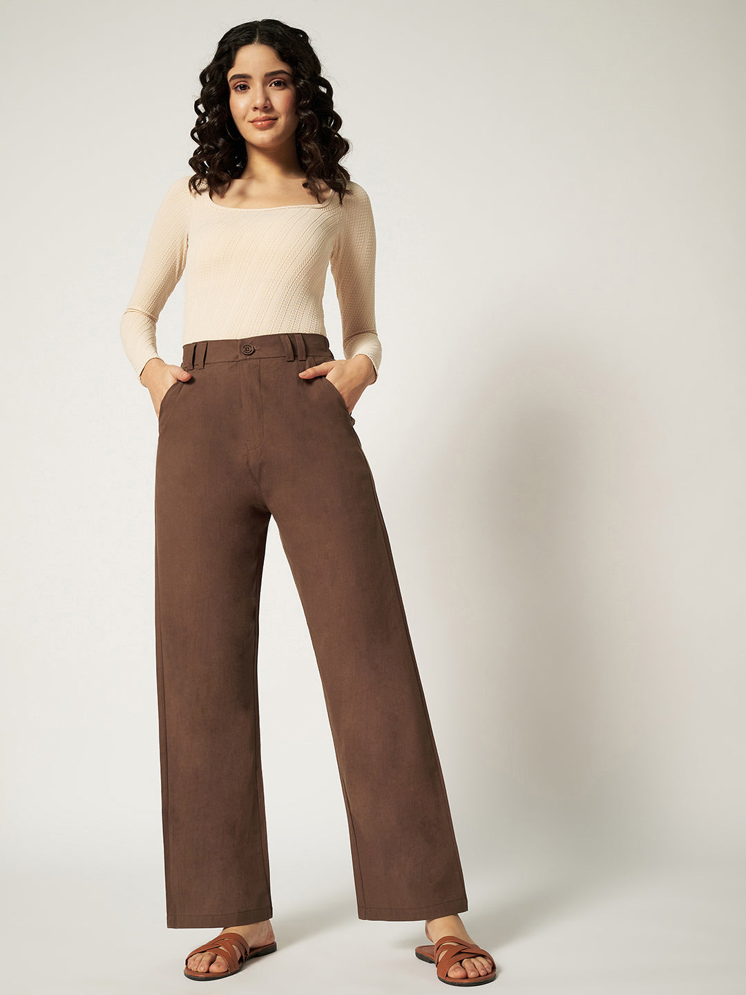 WOMEN ORGANIC LINEN TROUSER-DARK BROWN