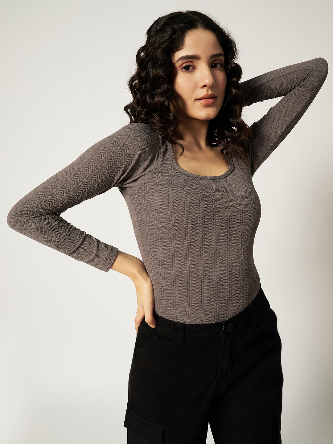 TEXTURED BODYSUIT-DARK GREY