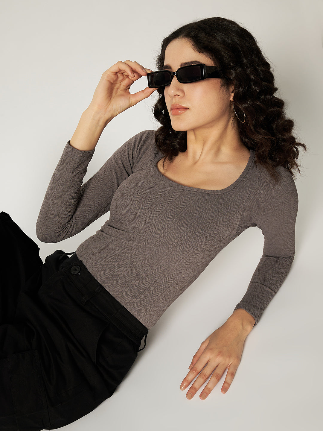 TEXTURED BODYSUIT-DARK GREY