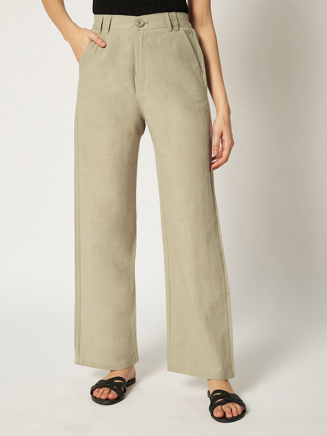 WOMEN ORGANIC LINEN TROUSER-ASH BROWN