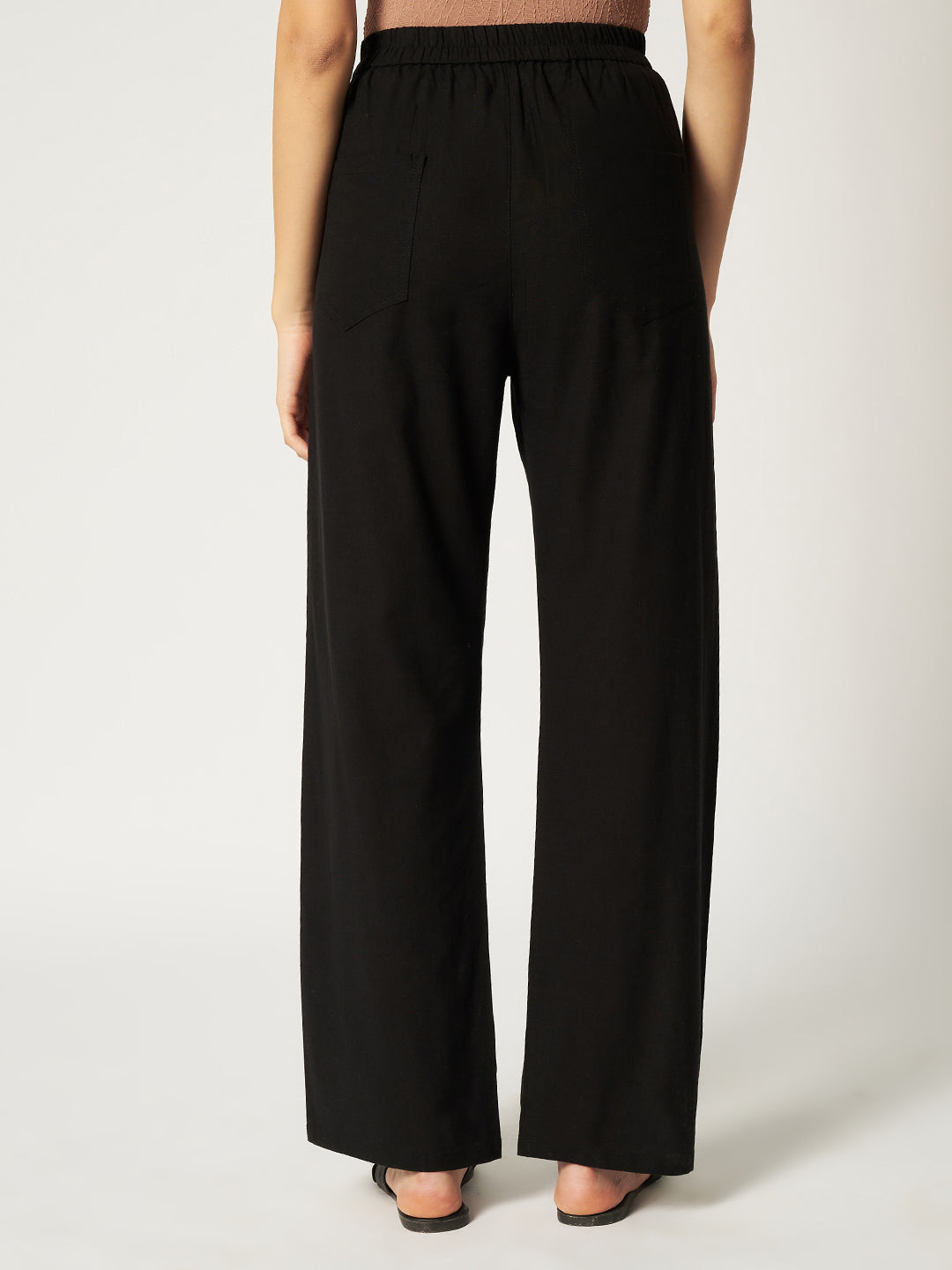 WOMEN ORGANIC LINEN TROUSER-BLACK
