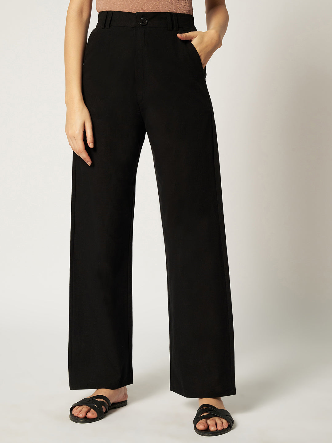 WOMEN ORGANIC LINEN TROUSER-BLACK