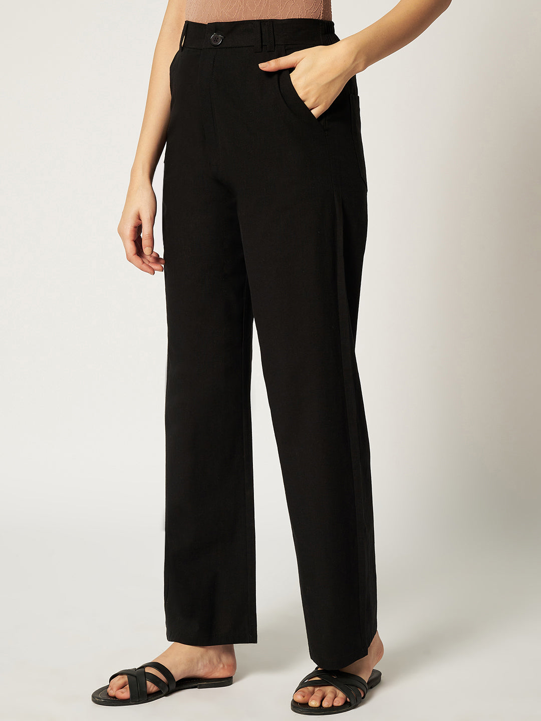 WOMEN ORGANIC LINEN TROUSER-BLACK
