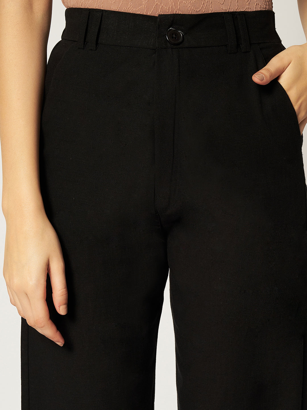 WOMEN ORGANIC LINEN TROUSER-BLACK