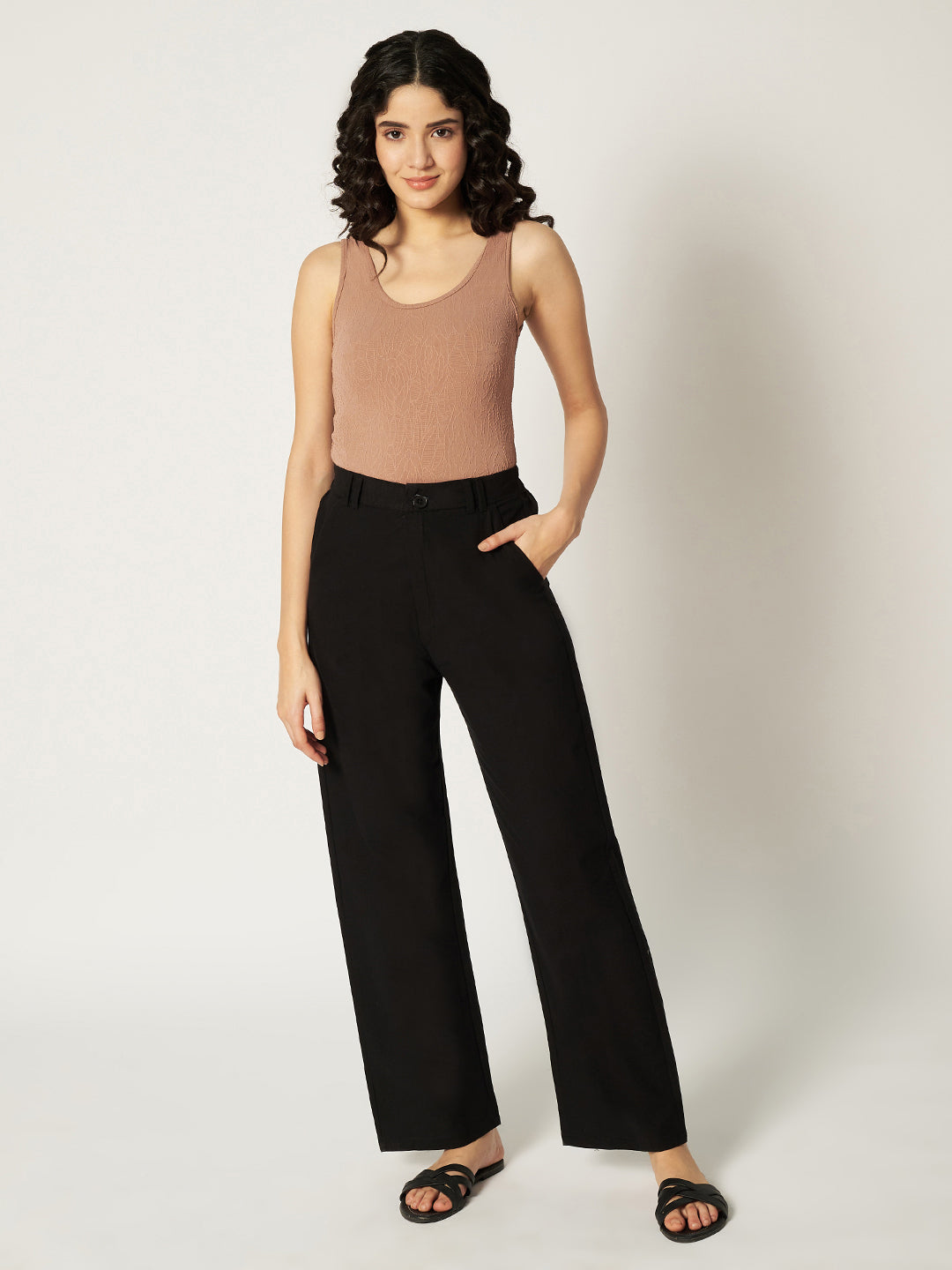 WOMEN ORGANIC LINEN TROUSER-BLACK