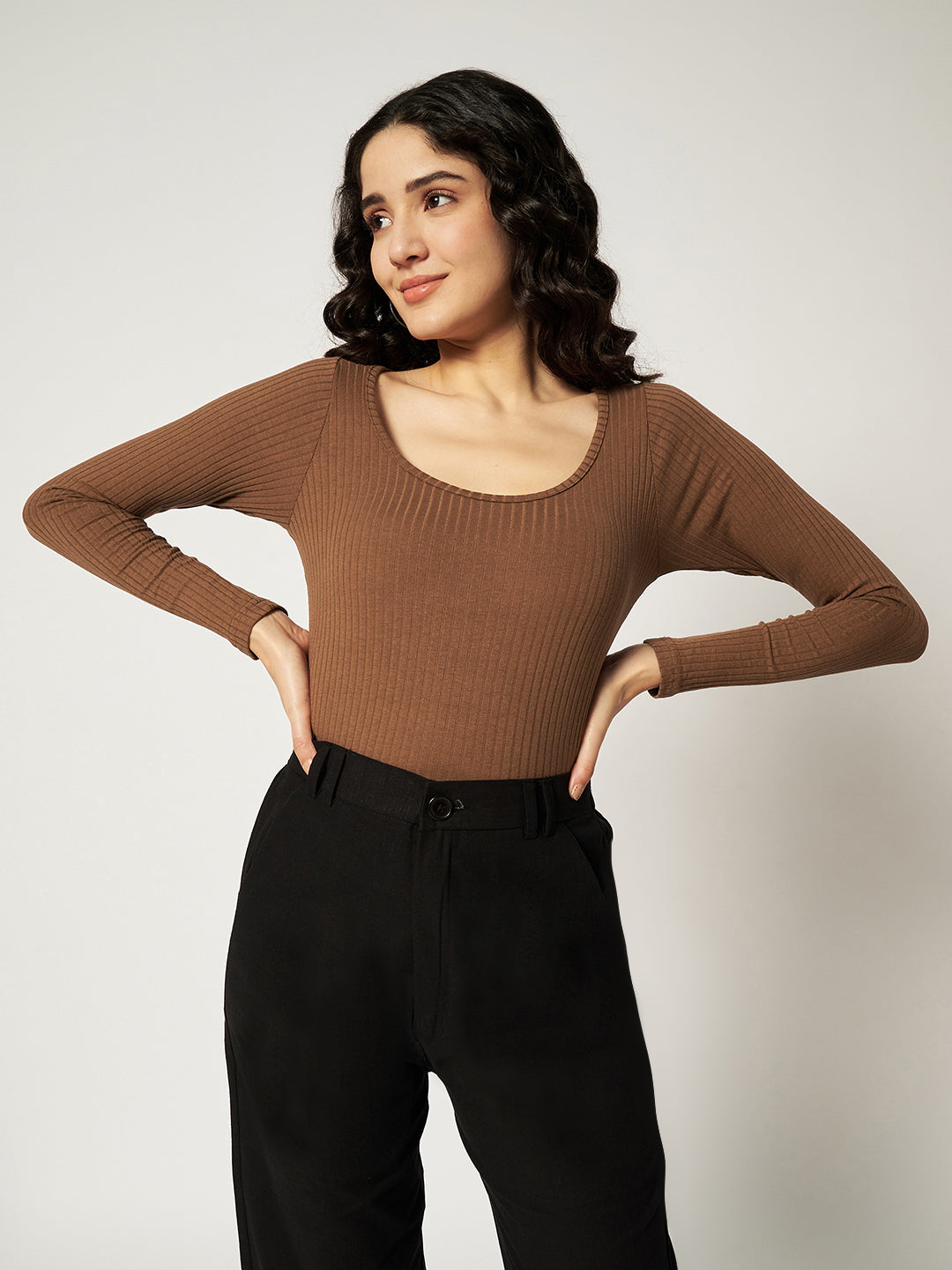RIBBED BODYSUIT BROWN