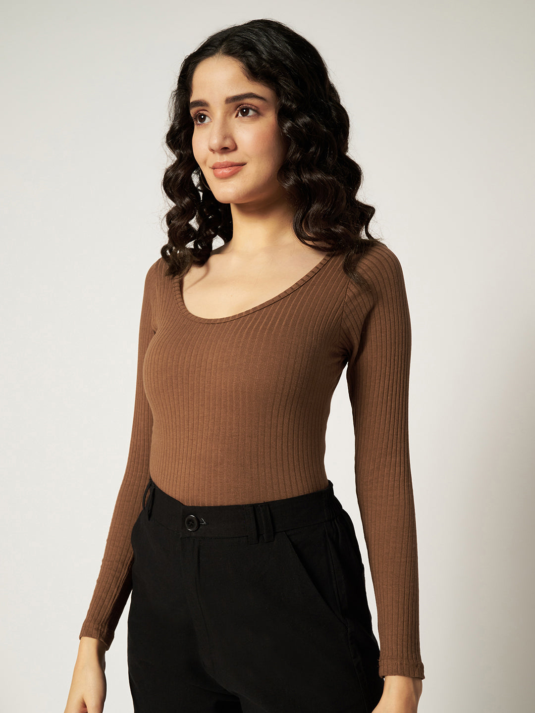 RIBBED BODYSUIT BROWN