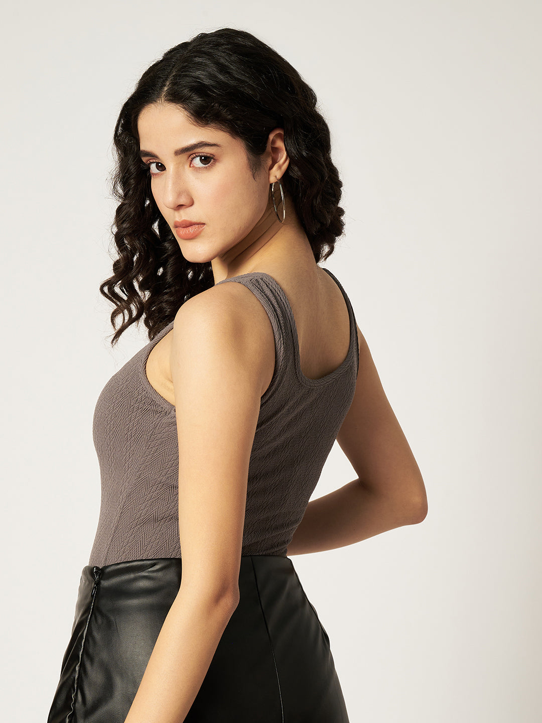 CUT SLEEVE BODYSUIT-DARK GREY