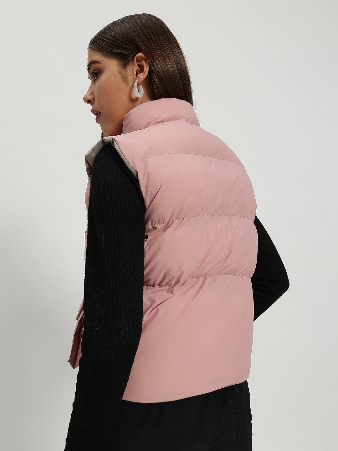 WOMEN CARGO PUFF JACKET REVERSIBLE PINK AND GREY