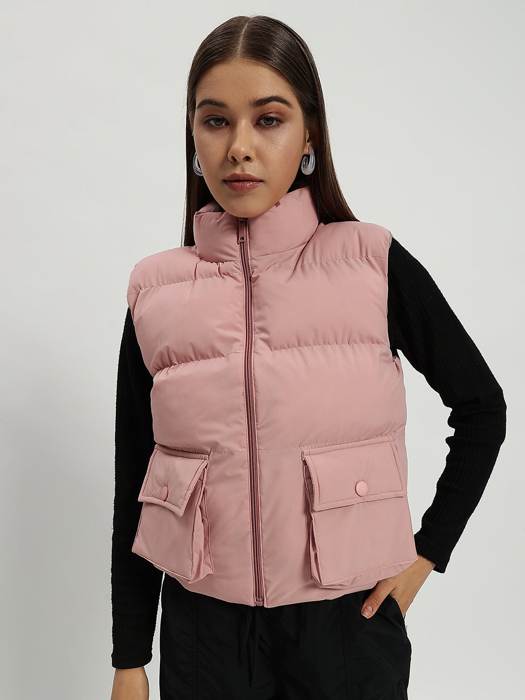 WOMEN CARGO PUFF JACKET REVERSIBLE PINK AND GREY