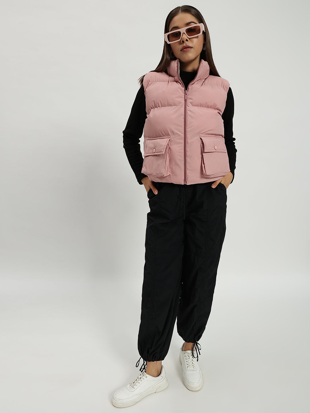WOMEN CARGO PUFF JACKET REVERSIBLE PINK AND GREY