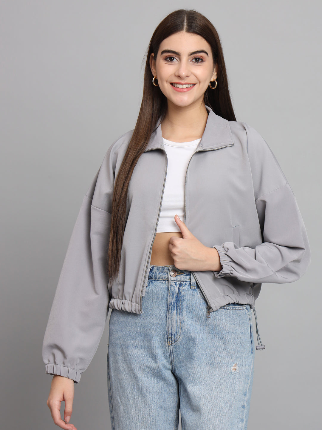 BAGGY CROP JACKET-GREY