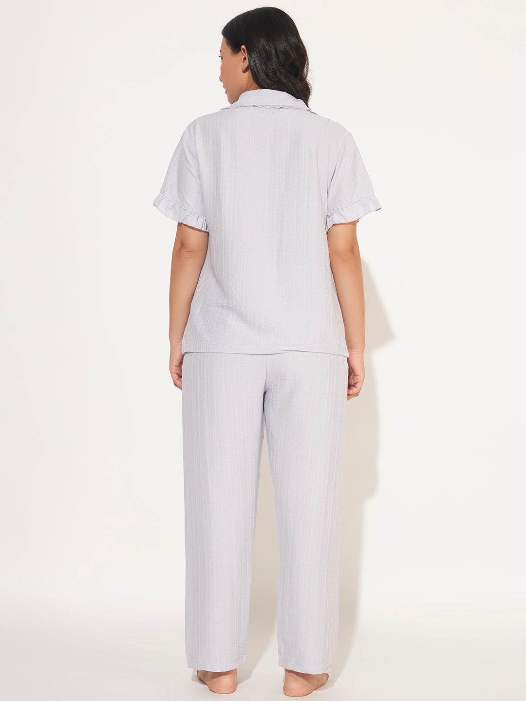 PADDED 3 PC KOREAN NIGHTSUIT SET OFF BLUE