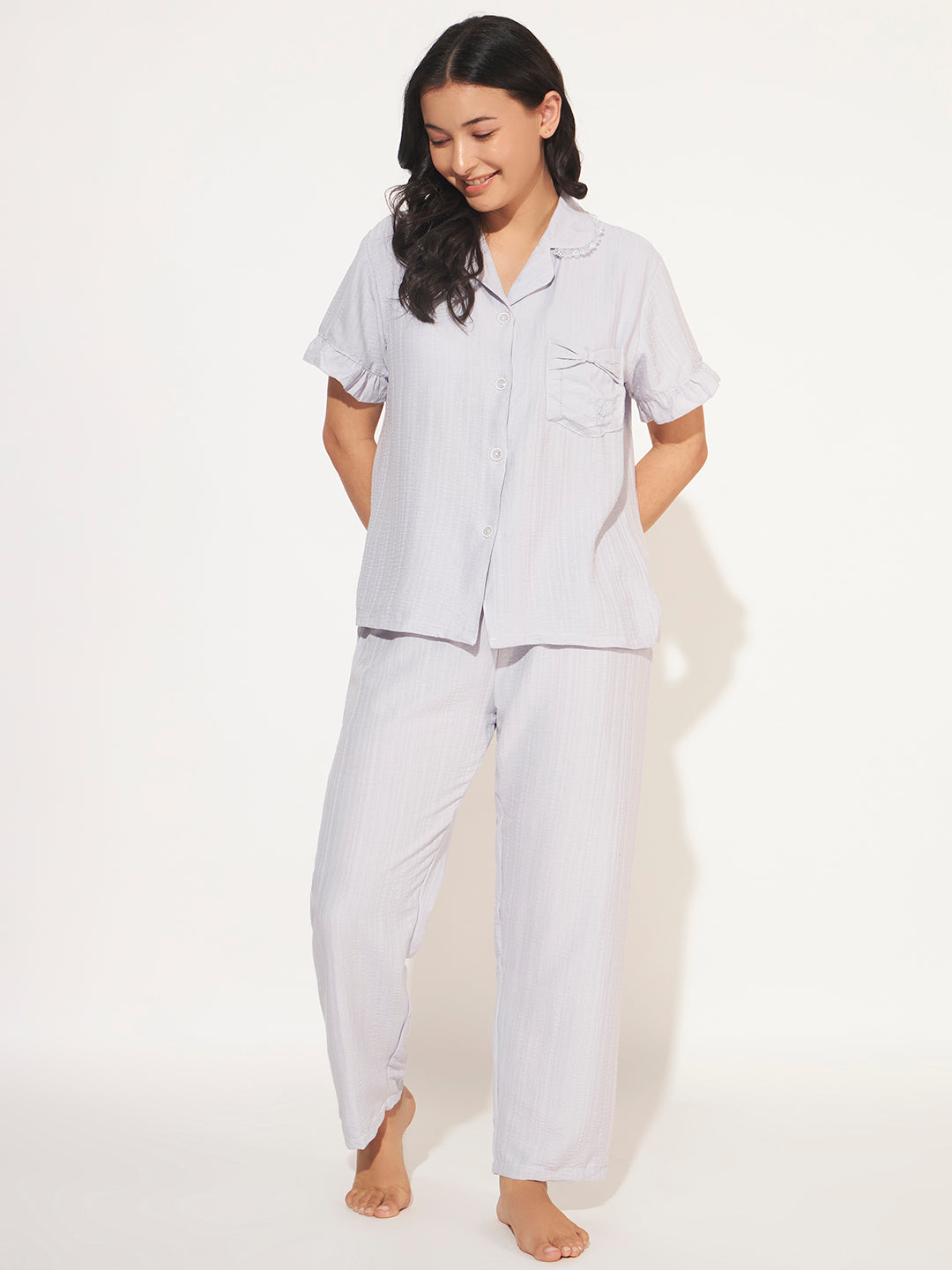 PADDED 3 PC KOREAN NIGHTSUIT SET OFF BLUE