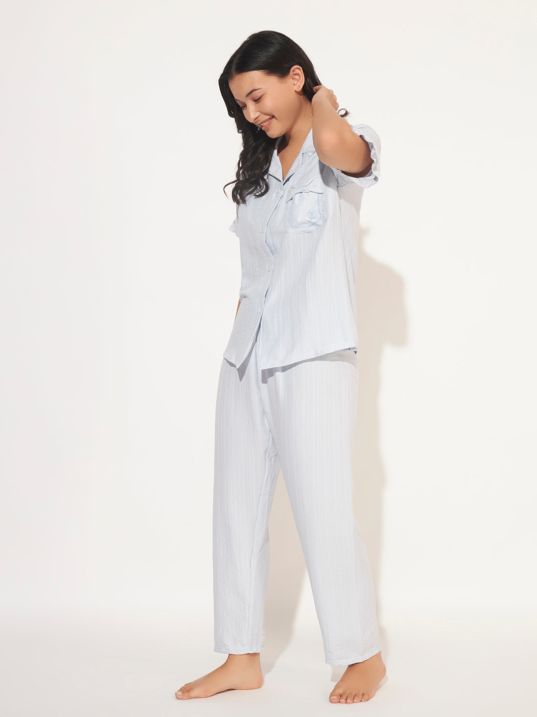 PADDED 3 PC KOREAN NIGHTSUIT SET SKY BLUE