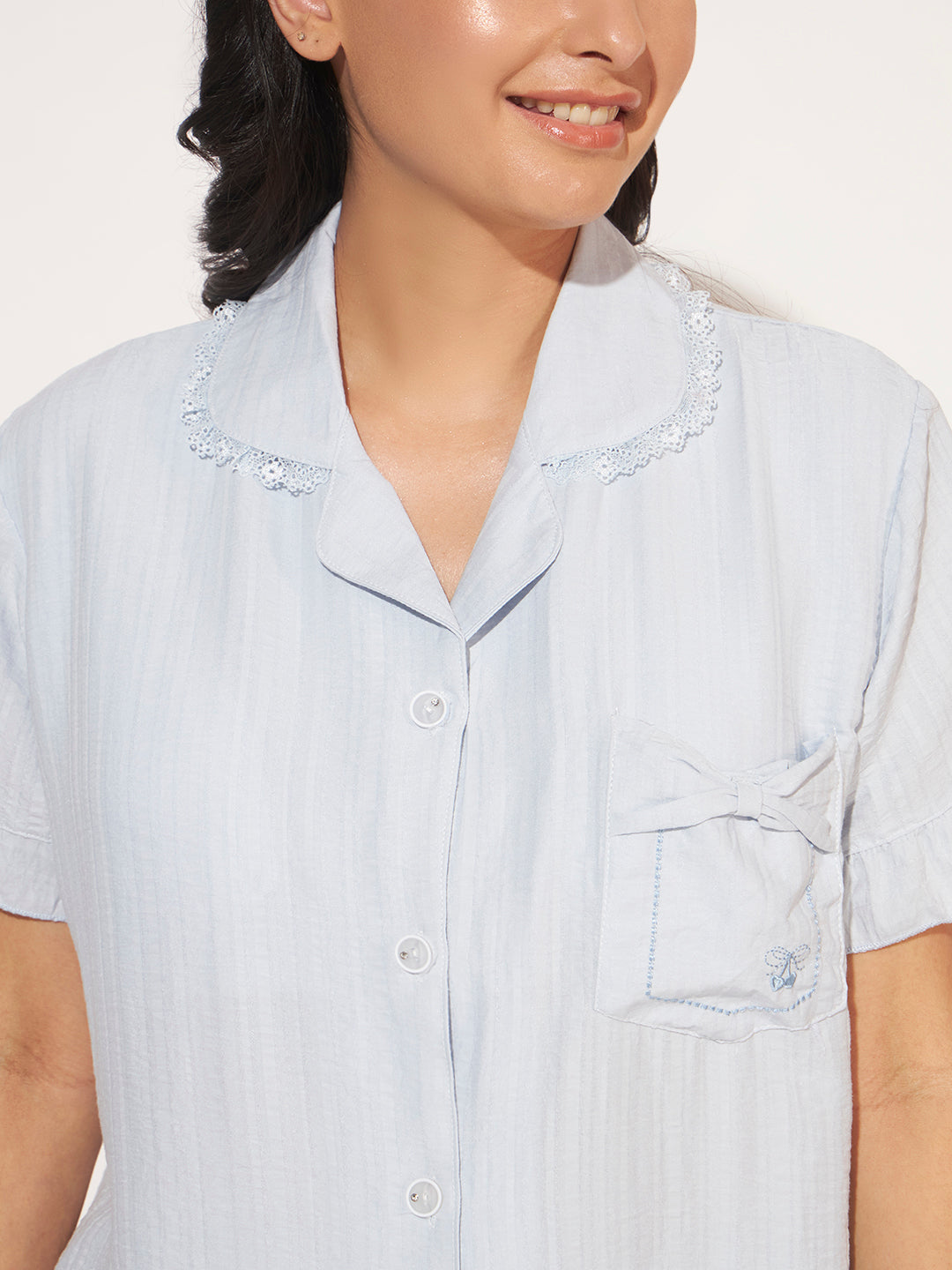 PADDED 3 PC KOREAN NIGHTSUIT SET SKY BLUE