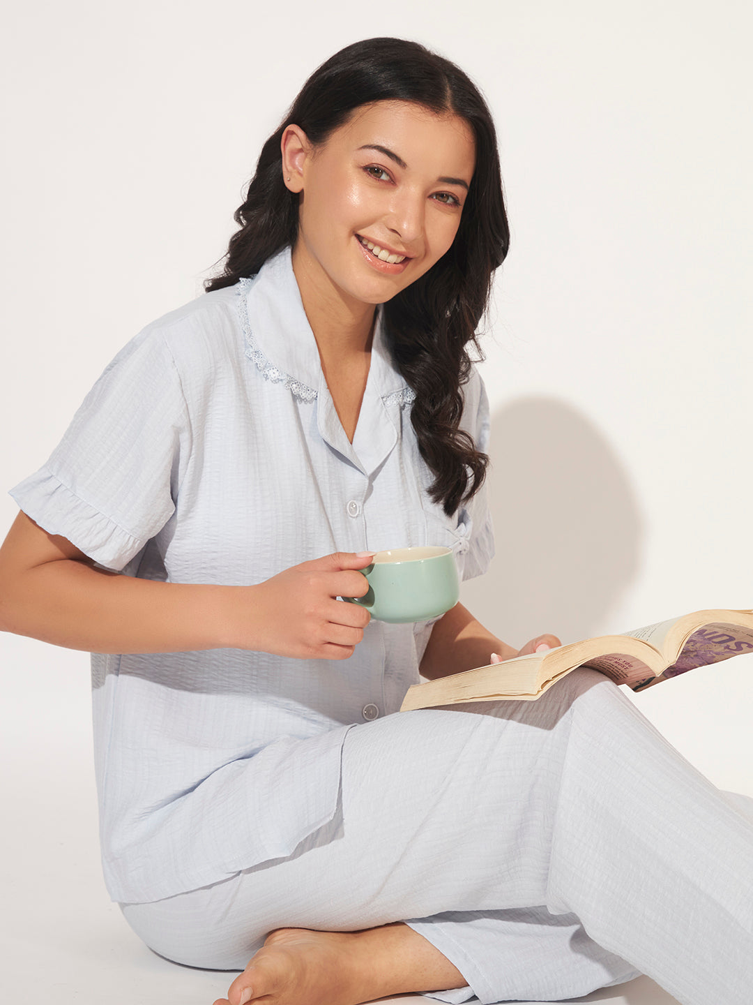 PADDED 3 PC KOREAN NIGHTSUIT SET SKY BLUE