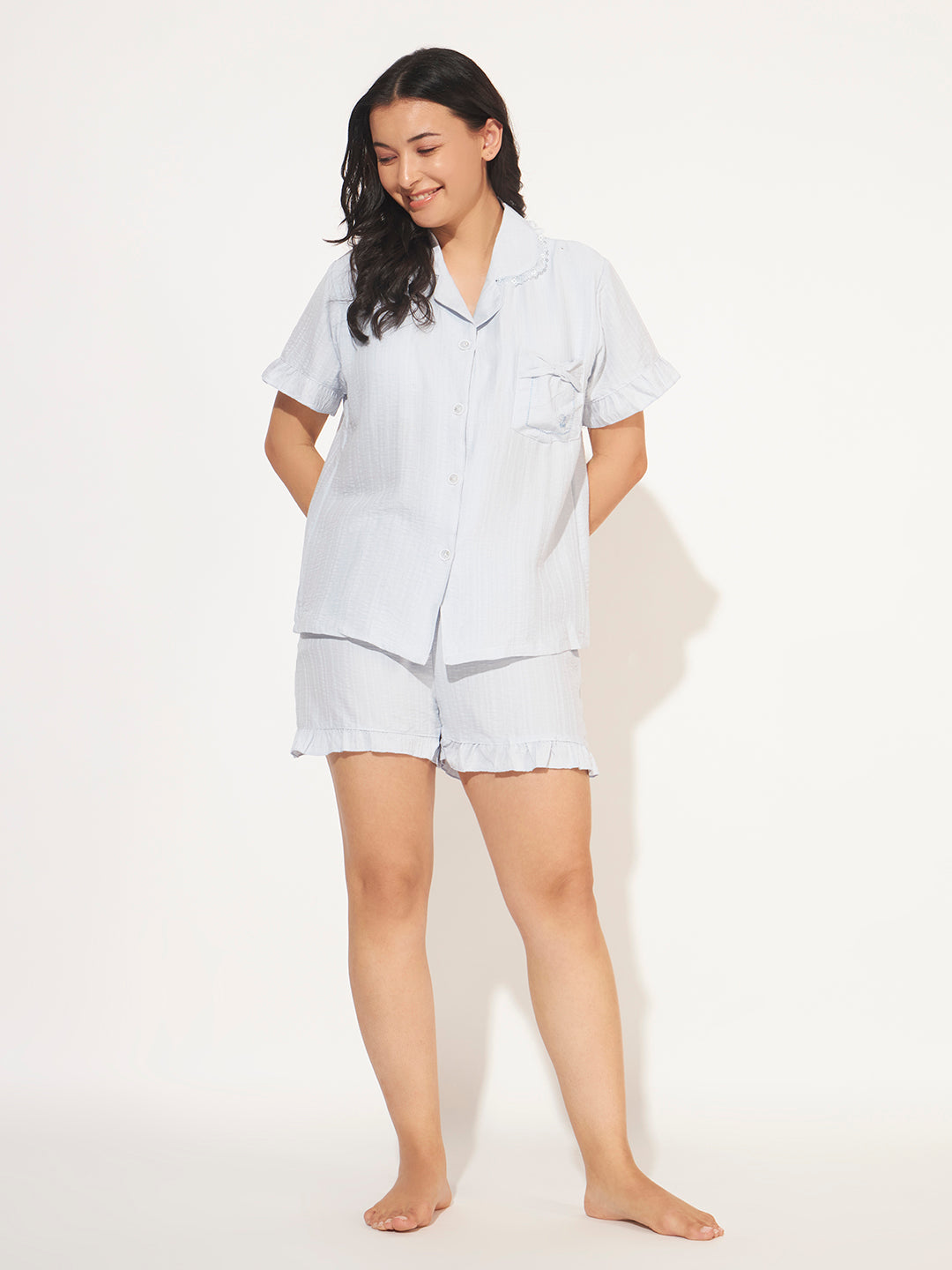 PADDED 3 PC KOREAN NIGHTSUIT SET SKY BLUE