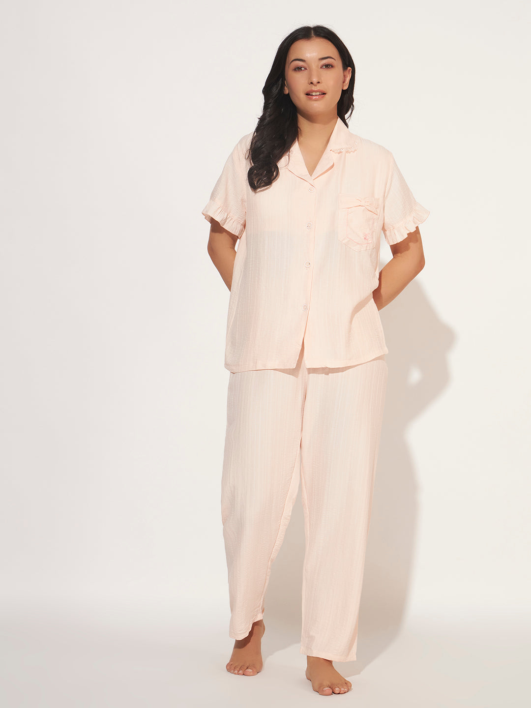 PADDED 3 PC KOREAN NIGHTSUIT SET PEACH