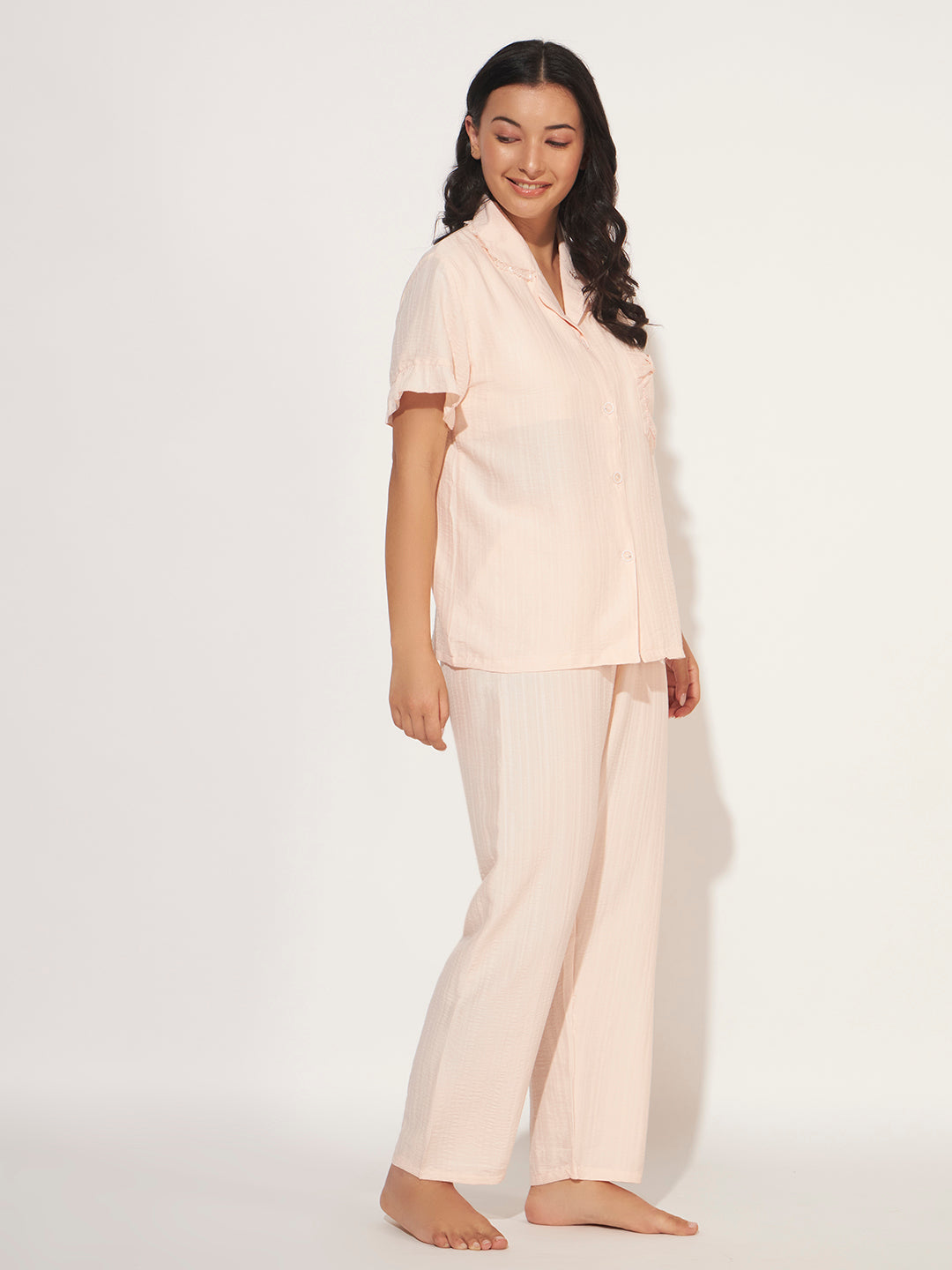 PADDED 3 PC KOREAN NIGHTSUIT SET PEACH