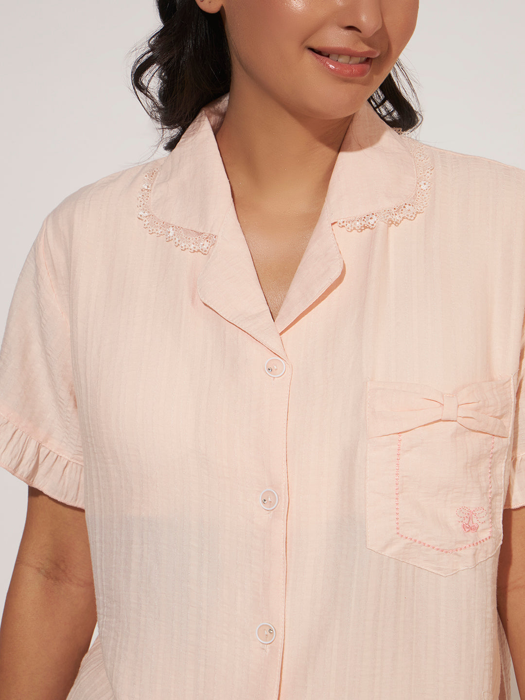 PADDED 3 PC KOREAN NIGHTSUIT SET PEACH