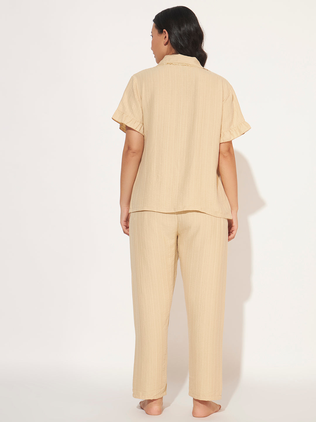 PADDED 3 PC KOREAN NIGHTSUIT SET SAND