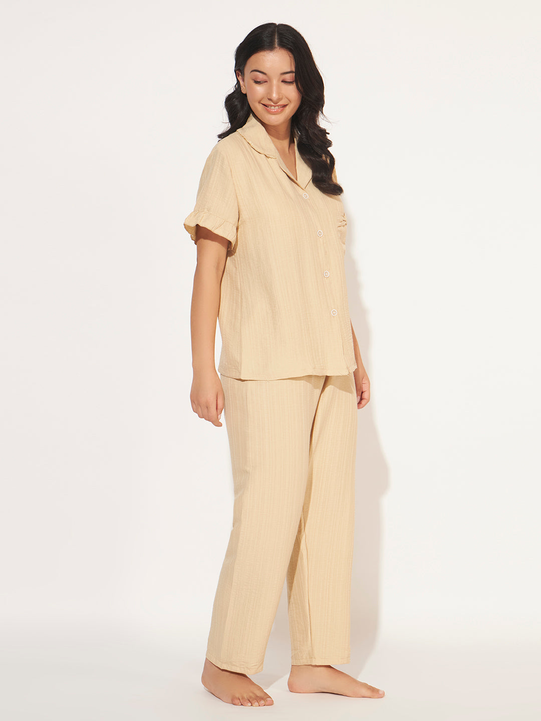 PADDED 3 PC KOREAN NIGHTSUIT SET SAND