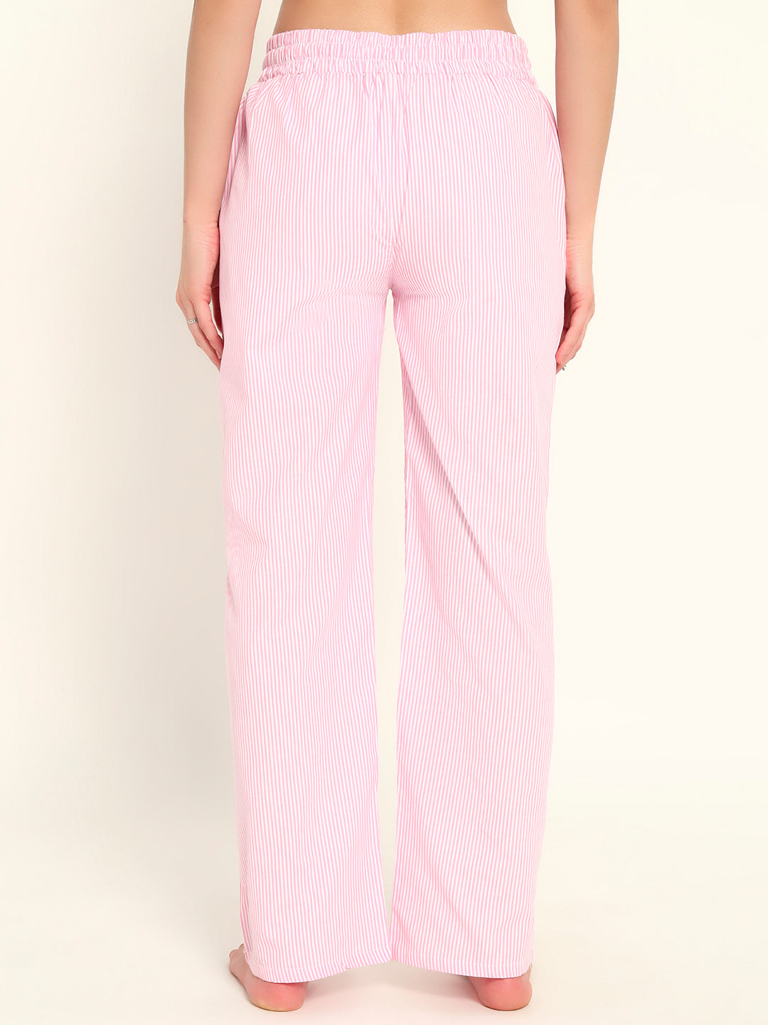 Women's Striped Cotton Lounge Pants-Pink