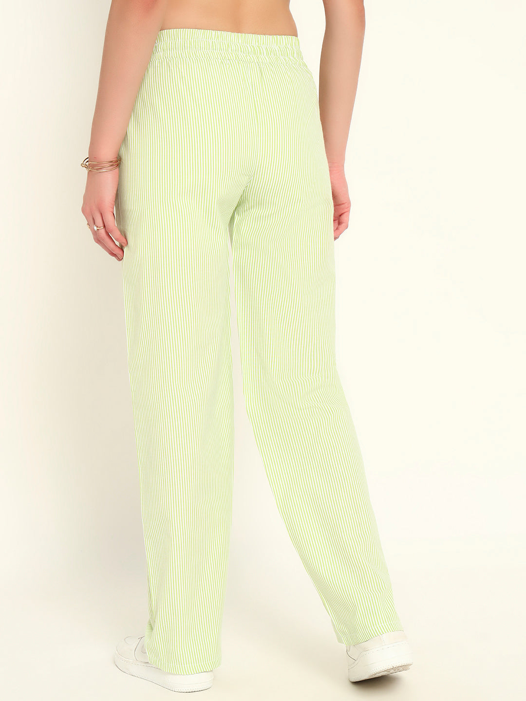 Women's Striped Cotton Lounge Pants-Green