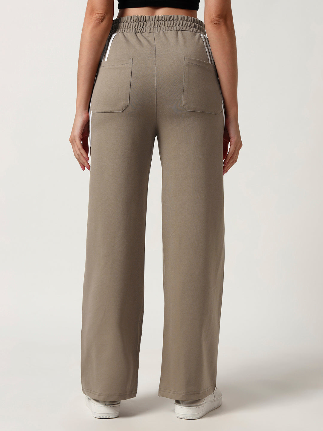 COTTON STRIPED TRACK PANTS LIGHT MOCHA