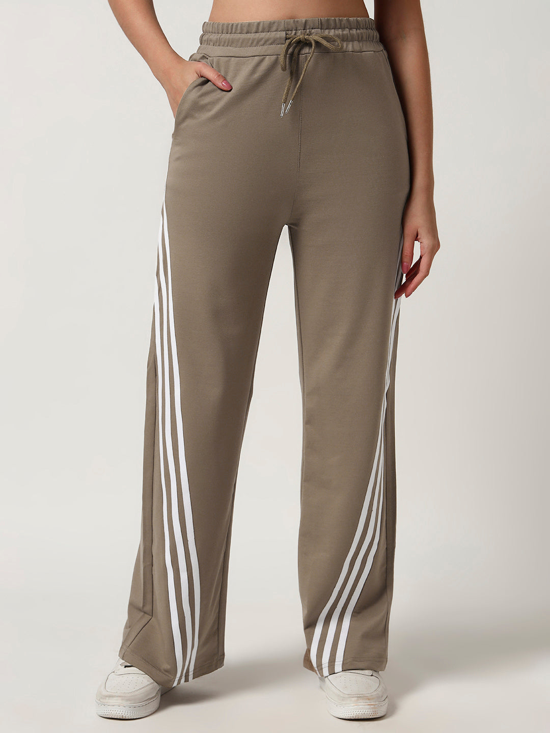 COTTON STRIPED TRACK PANTS LIGHT MOCHA