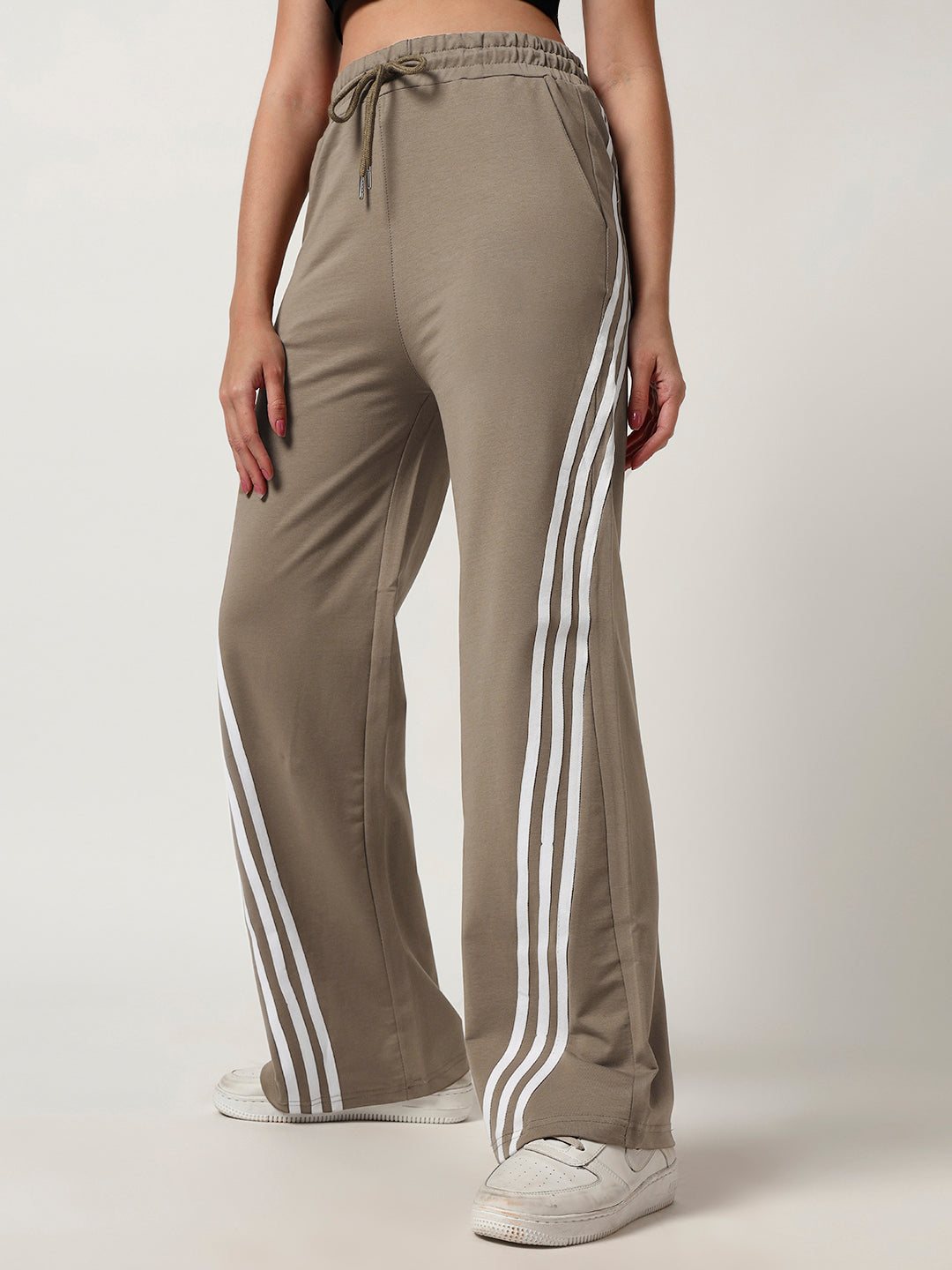 COTTON STRIPED TRACK PANTS LIGHT MOCHA