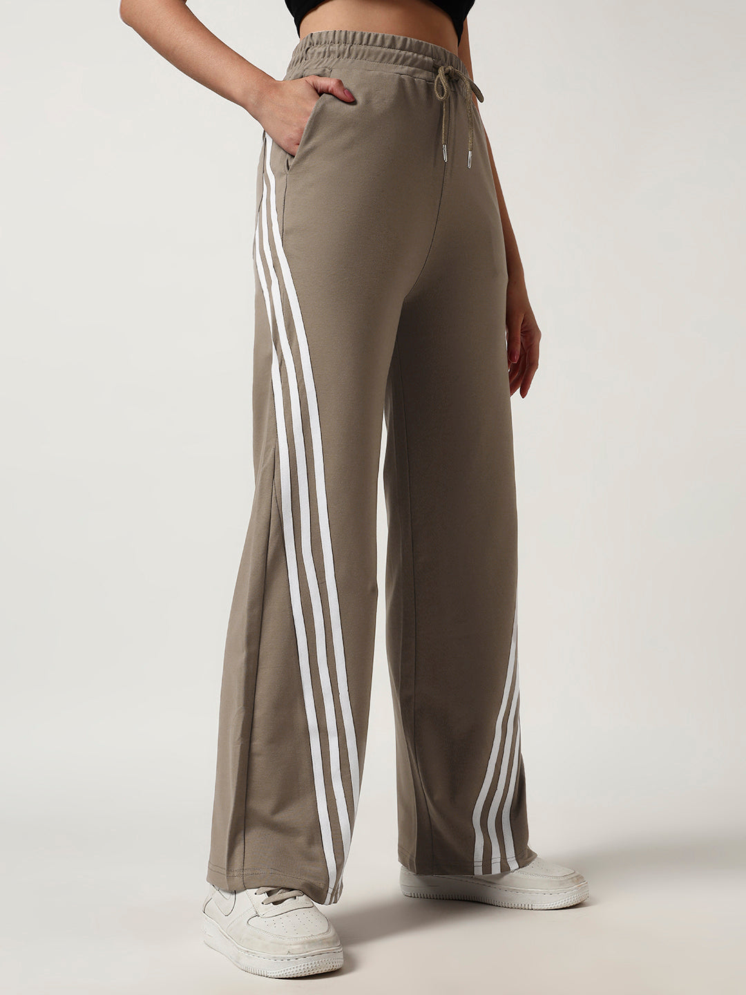 COTTON STRIPED TRACK PANTS LIGHT MOCHA