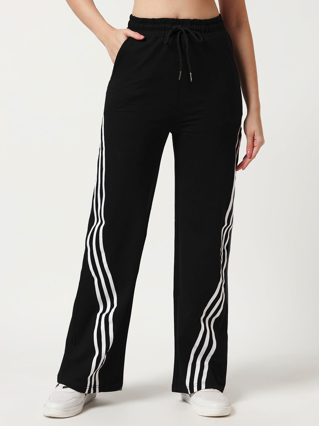 COTTON STRIPED TRACK PANTS BLACK