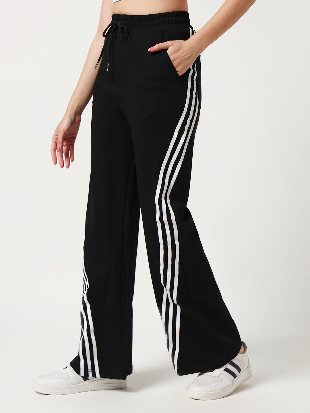 COTTON STRIPED TRACK PANTS BLACK