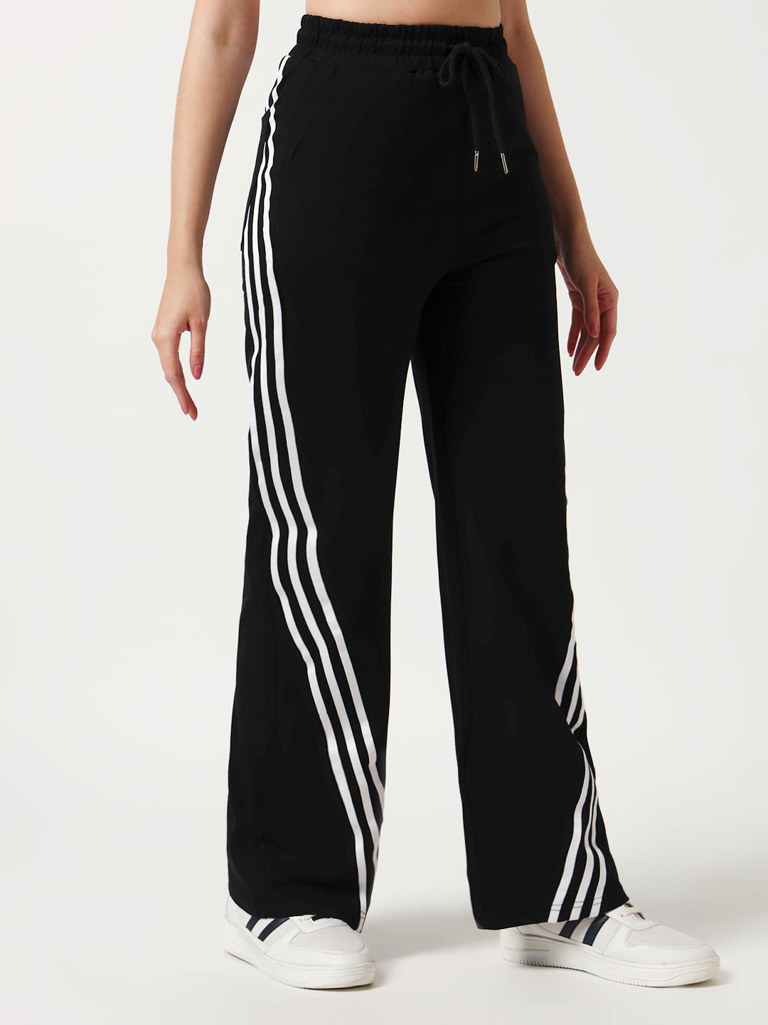 COTTON STRIPED TRACK PANTS BLACK