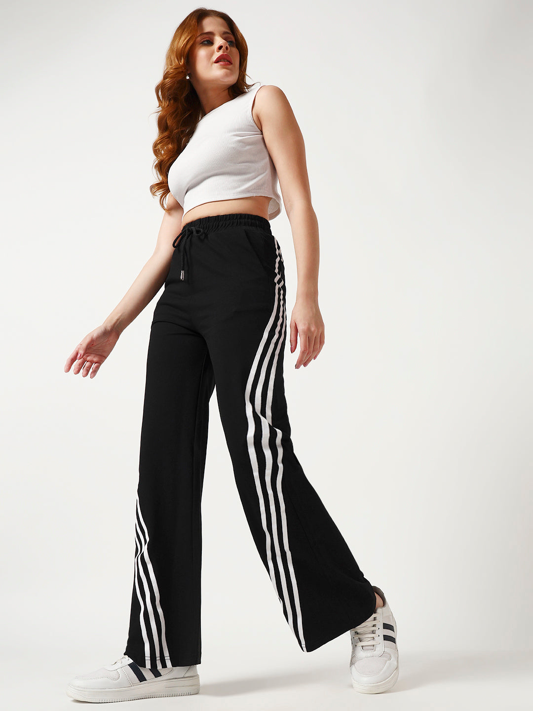 COTTON STRIPED TRACK PANTS BLACK