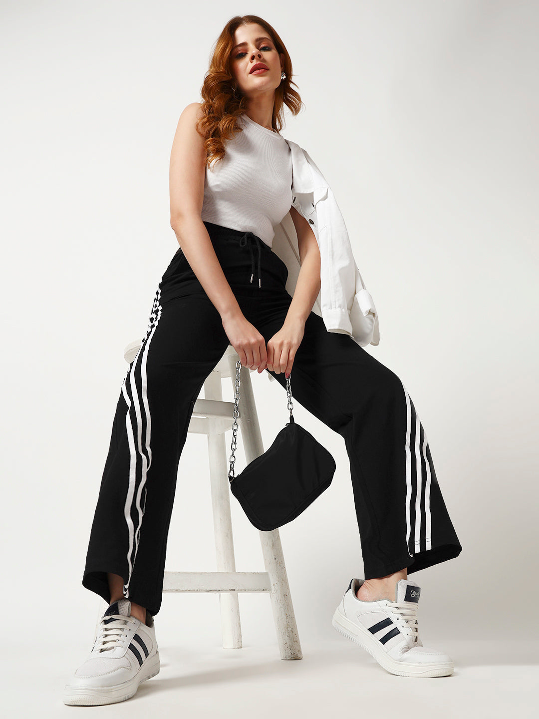 COTTON STRIPED TRACK PANTS BLACK
