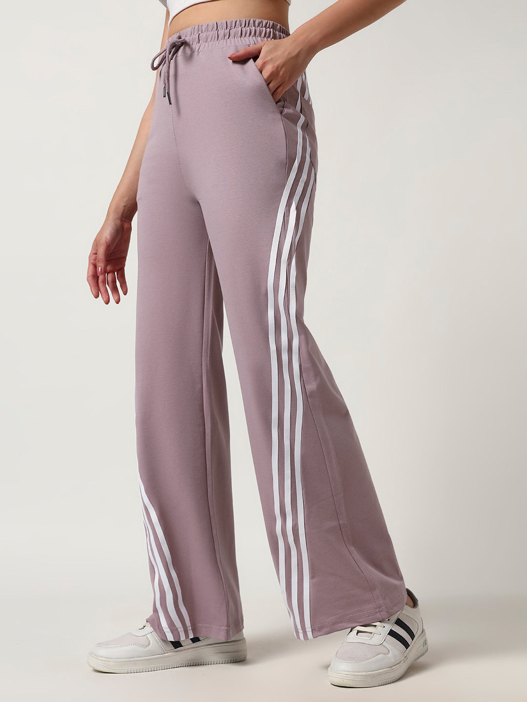 COTTON STRIPED TRACK PANTS LIGHT PINK