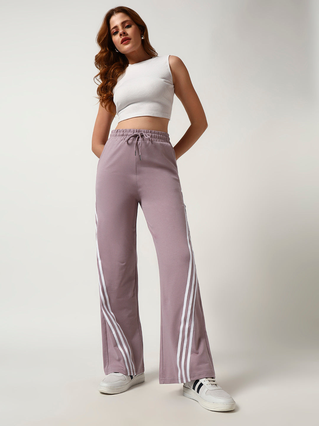 COTTON STRIPED TRACK PANTS LIGHT PINK