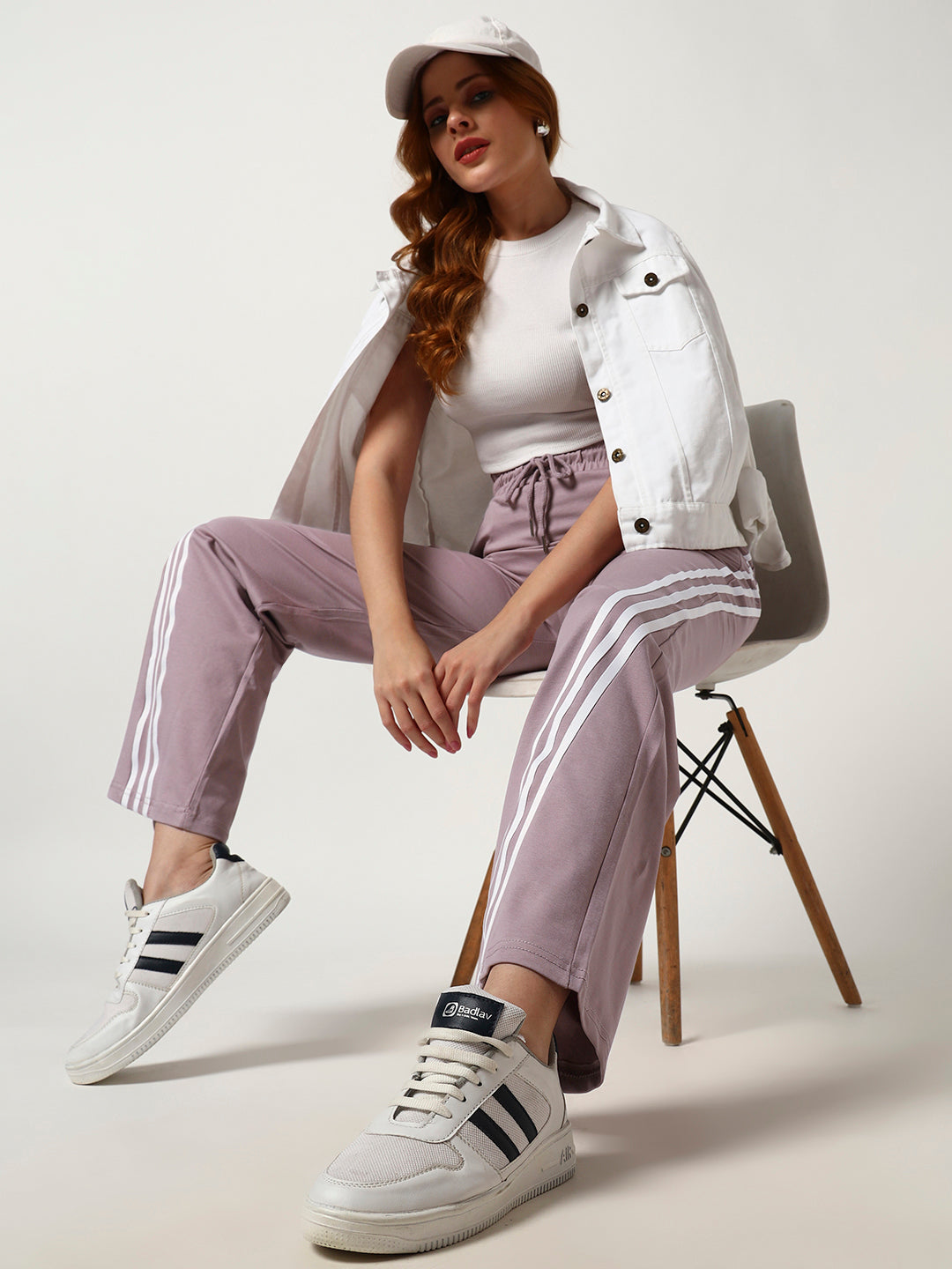 COTTON STRIPED TRACK PANTS LIGHT PINK